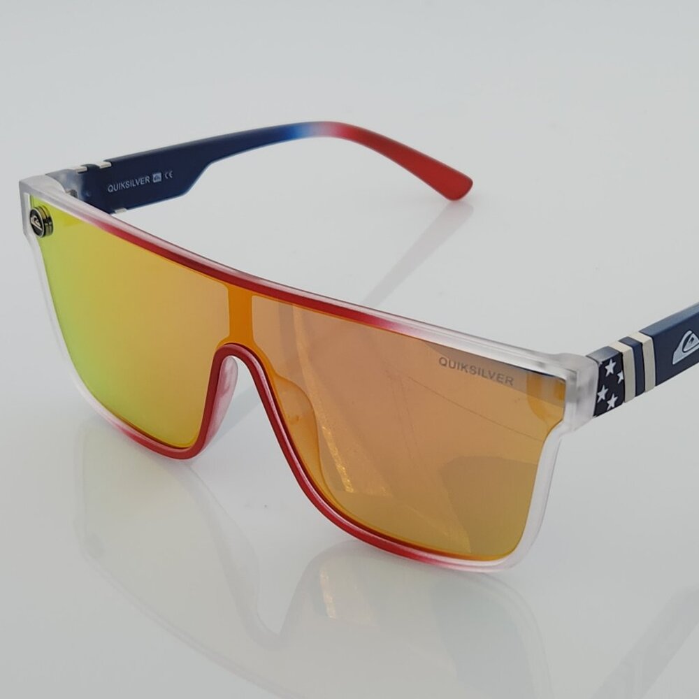 Quiksilver Shield Sunglasses USA Red White Blue Frame Orange Mirror Lens NEW
